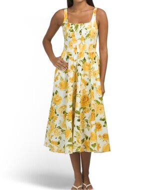 JASON WU Sleeveless Floral Corset Bodice Midi Dress